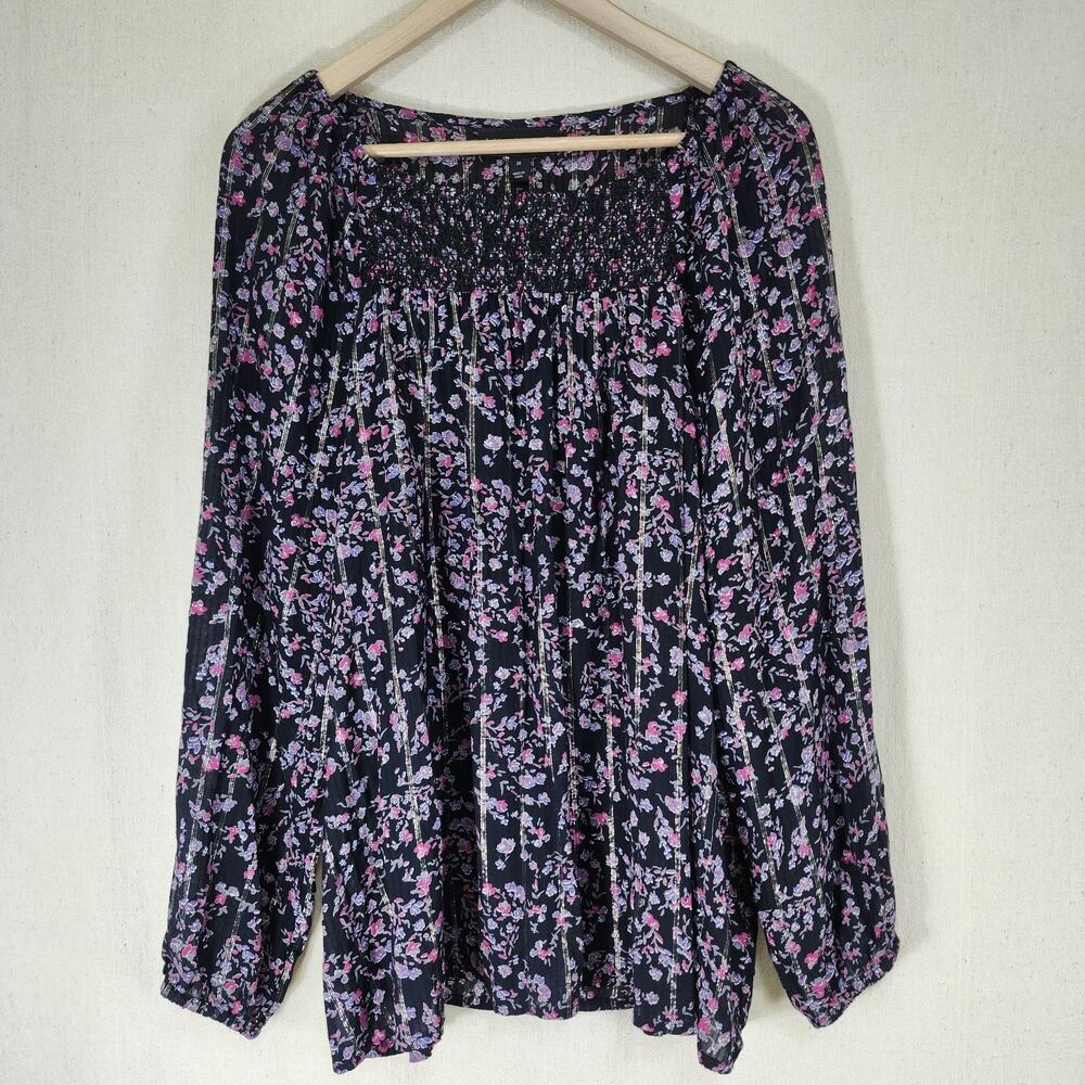 Lane Bryant Smocked Boho Peasant Long Sleeve Floral Pullover Top Womens Size 14